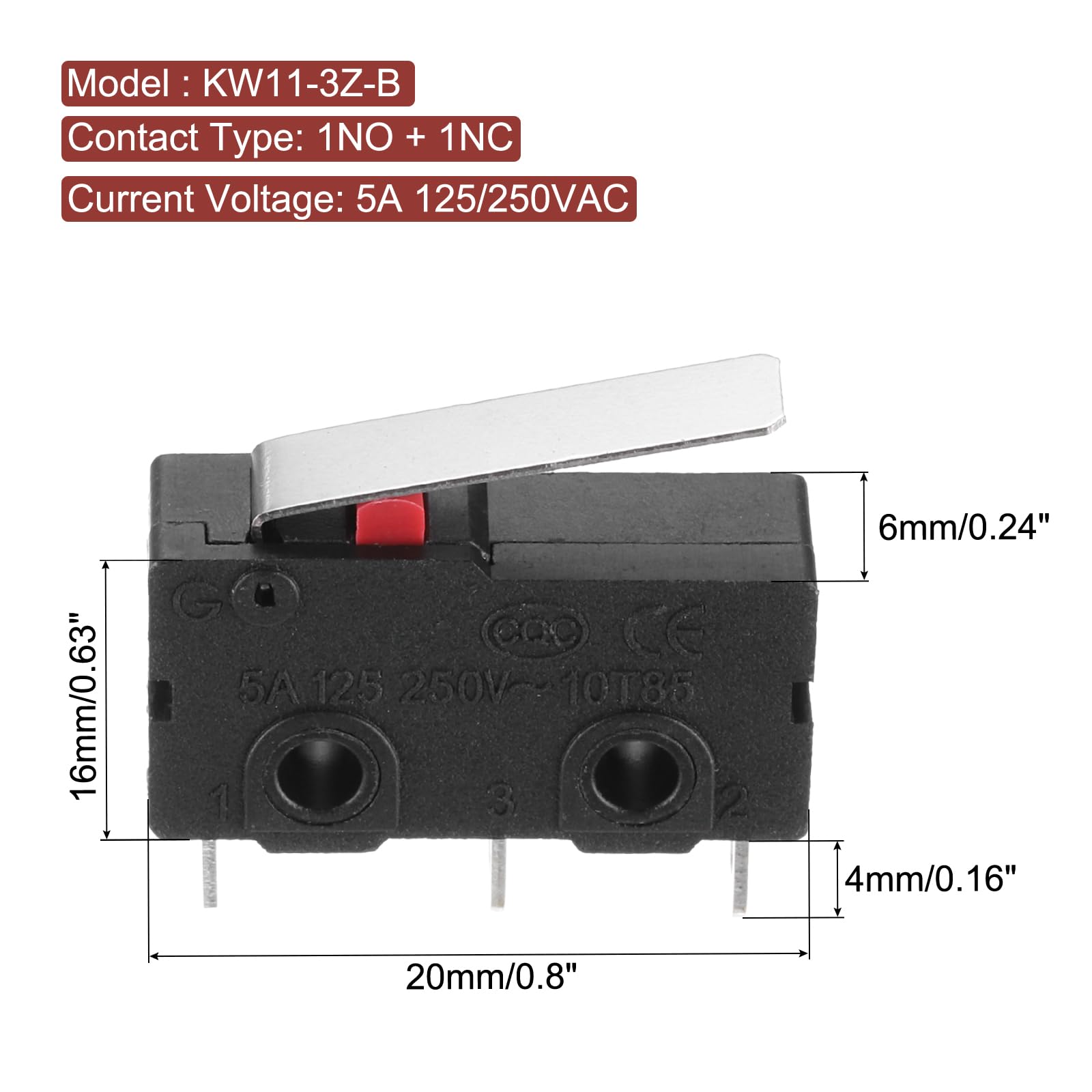 Amazon.com: uxcell 10Pcs KW11-3Z-B 1NO + 1NC Micro Limit Switch 5A